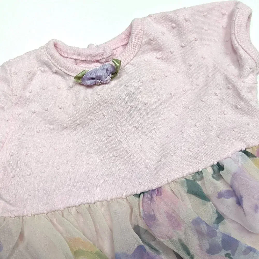 Vintage Goodlad Romper Baby Girls Size 6-9m Popcorn Sheer Floral Onesie